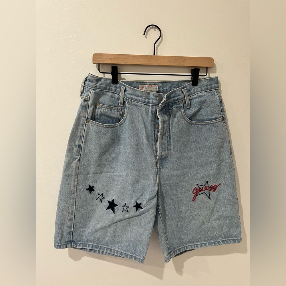 Vintage Guess Embroidered Baggy Jean Shorts